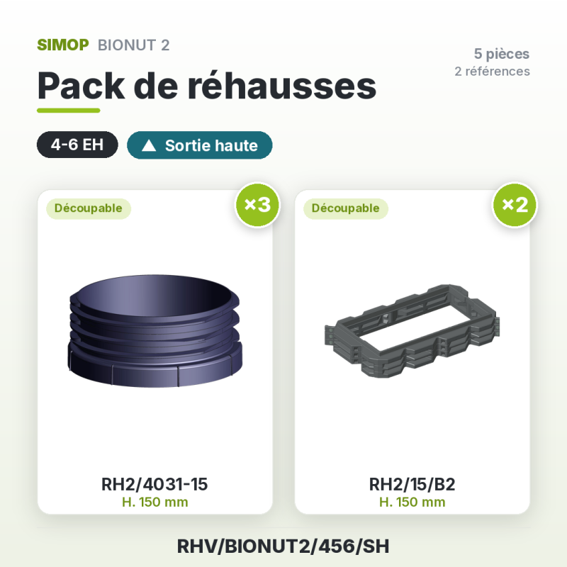 PACK REHAUSSE REGLABLE FILIERE BIONUT2 4/5/6 EH SORTIE HAUTE