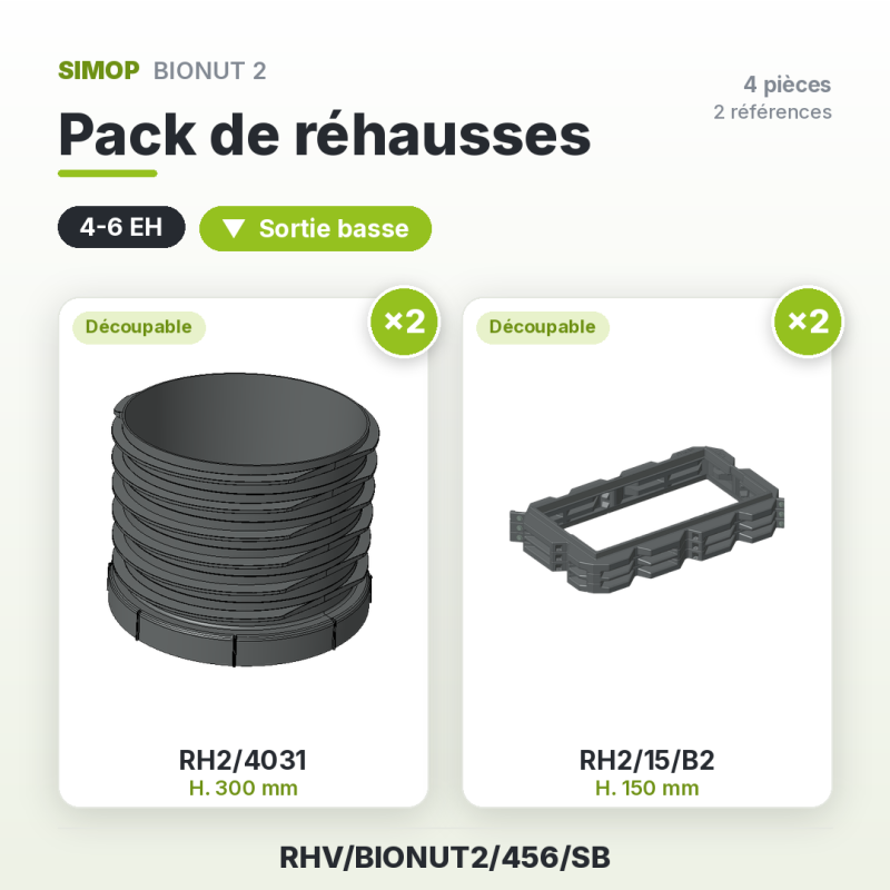PACK REHAUSSE REGLABLE FILIERE BIONUT2 4/5/6 EH SORTIE BASSE
