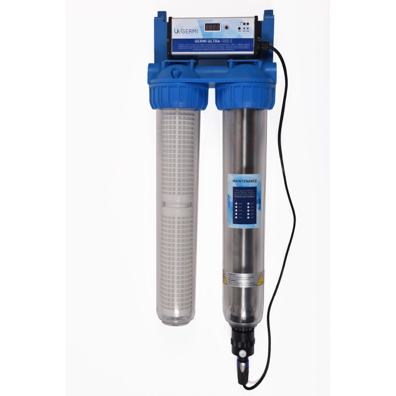 Réacteur UV 25W avec filtre 50μm pour désinfection eau domestique – 2 m³/h