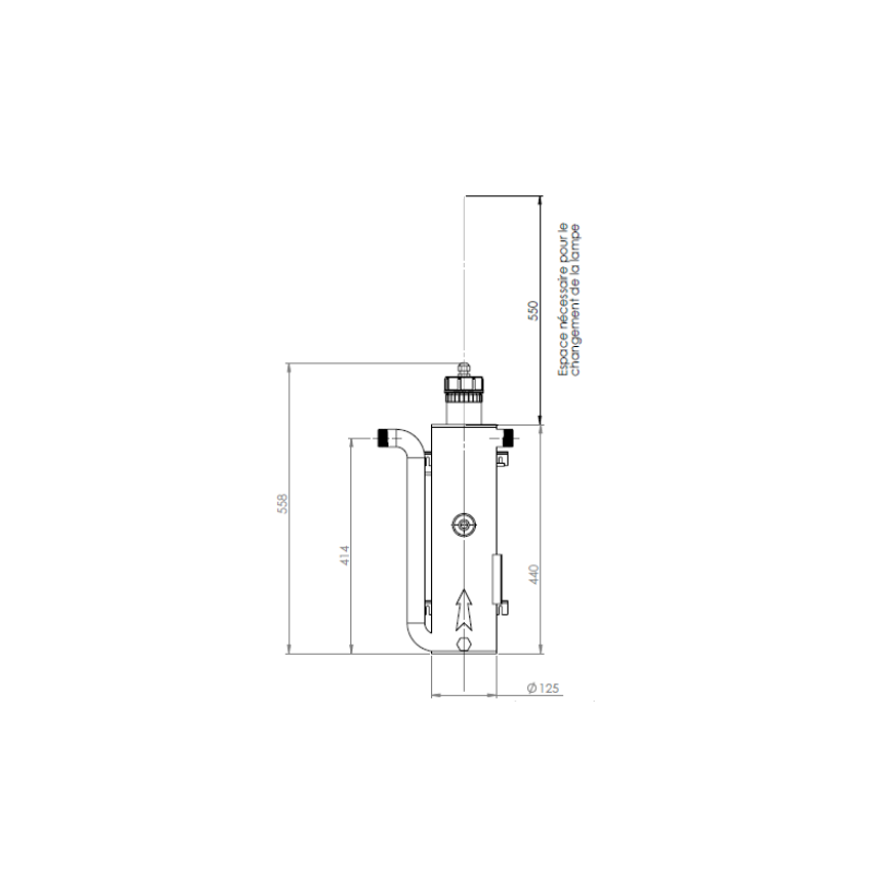 Réacteur UV inox 60W certifié ACS pour eau potable – 0,8 à 3,1 m³/h